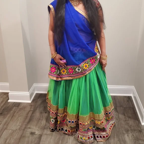 green emerald velvet dress Earthy Cowrie Work Chaniya Choli for Navratri main image 1
